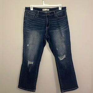 Buckle BKE Mid Rise Payton Dark Blue Cropped Jeans Distressed Size 34